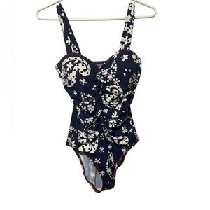 D&Co Navy Floral One Piece Swimsuit Size 6
